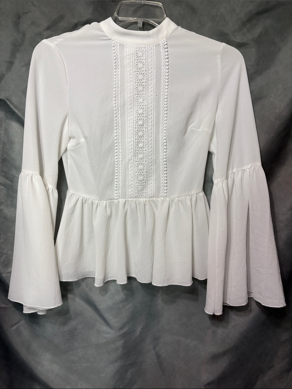 SHEIN White Peplum Blouse with Lace-Trim Front